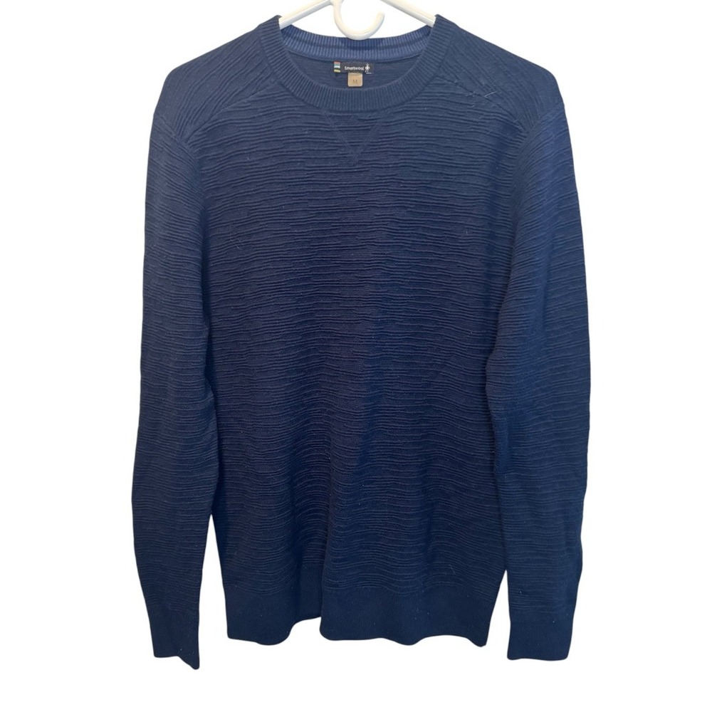 Smartwool Mens Navy Blue Crew Neck Textured Knit Wool Blend Sweater M